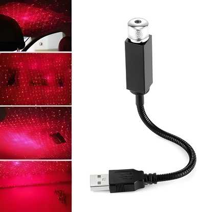 Star  Lamp USB Car Star Ceiling Light Sky Projection Lamp Romantic Night Lights Car Fancy Lights (Red)